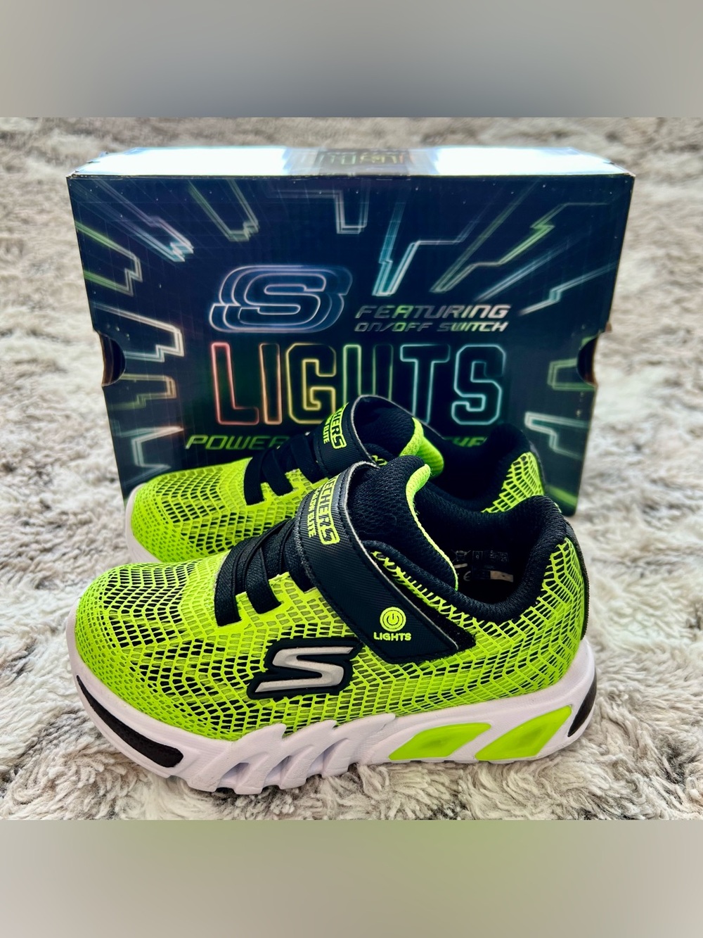 Skechers S Lights Glow Elite Vorlo (Size 9 Toddler) - Lime/Black 400137N